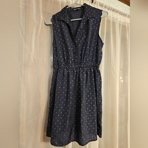 Polka Dot Navy and Gold Collared Dress